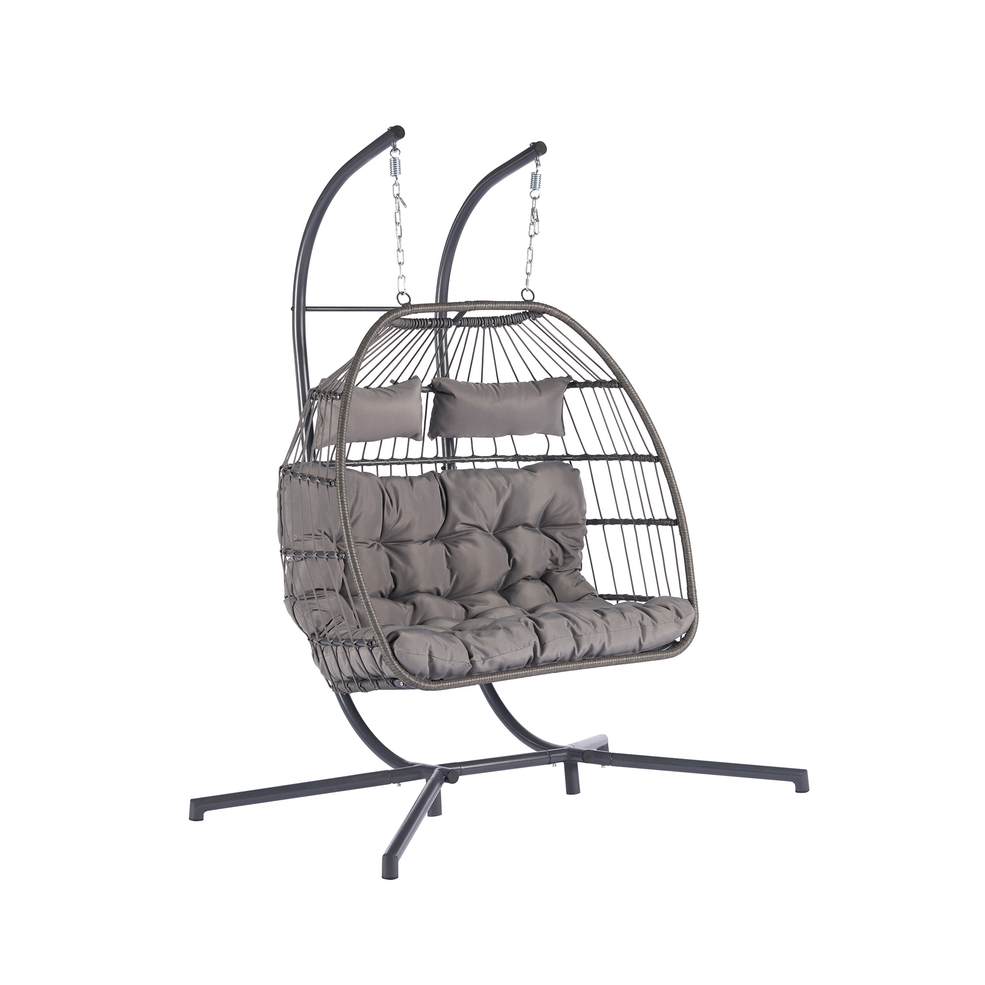 BTMWAY 2 Person Wicker Egg Chair with Stand and Removable Cushion, Outdoor Indoor Swing Hammock Chair Hanging Basket Chair for Patio Balcony Porch Living Room, Light Gray - image 4 of 9