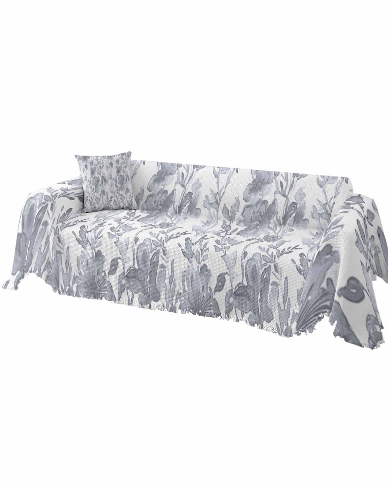 Gray Botanical Sofa Covers for 3 Cushion Couch,Washable Sectional & L Shape Couch Covers for Dog/Cat/Kid,Floral Flower Abstract Contemporary Plant Non Slip Sofa Slipcover Tassel Futon Cover 71x150