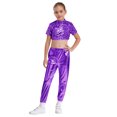 thumbnail image 5 of iiniim 2 Pcs Girls Hip Hop Sequins Costume Sparkly Short Sleeve Tank Tops with Metallic Leggings Purple 6, 5 of 7