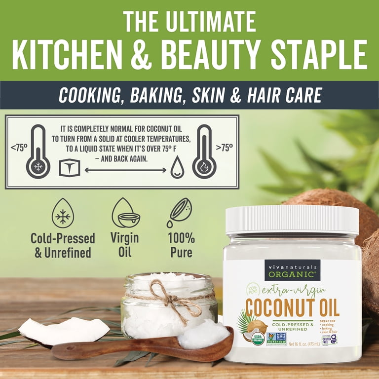 Viva Naturals Organic Extra-Virgin Coconut Oil, 16 fl oz - Walmart.com