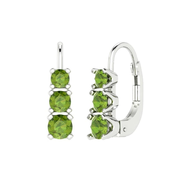 14K Solid Gold Lever Back Stud Earrings for Women | 1.06 cttw Round Cut Natural Peridot | White Gold