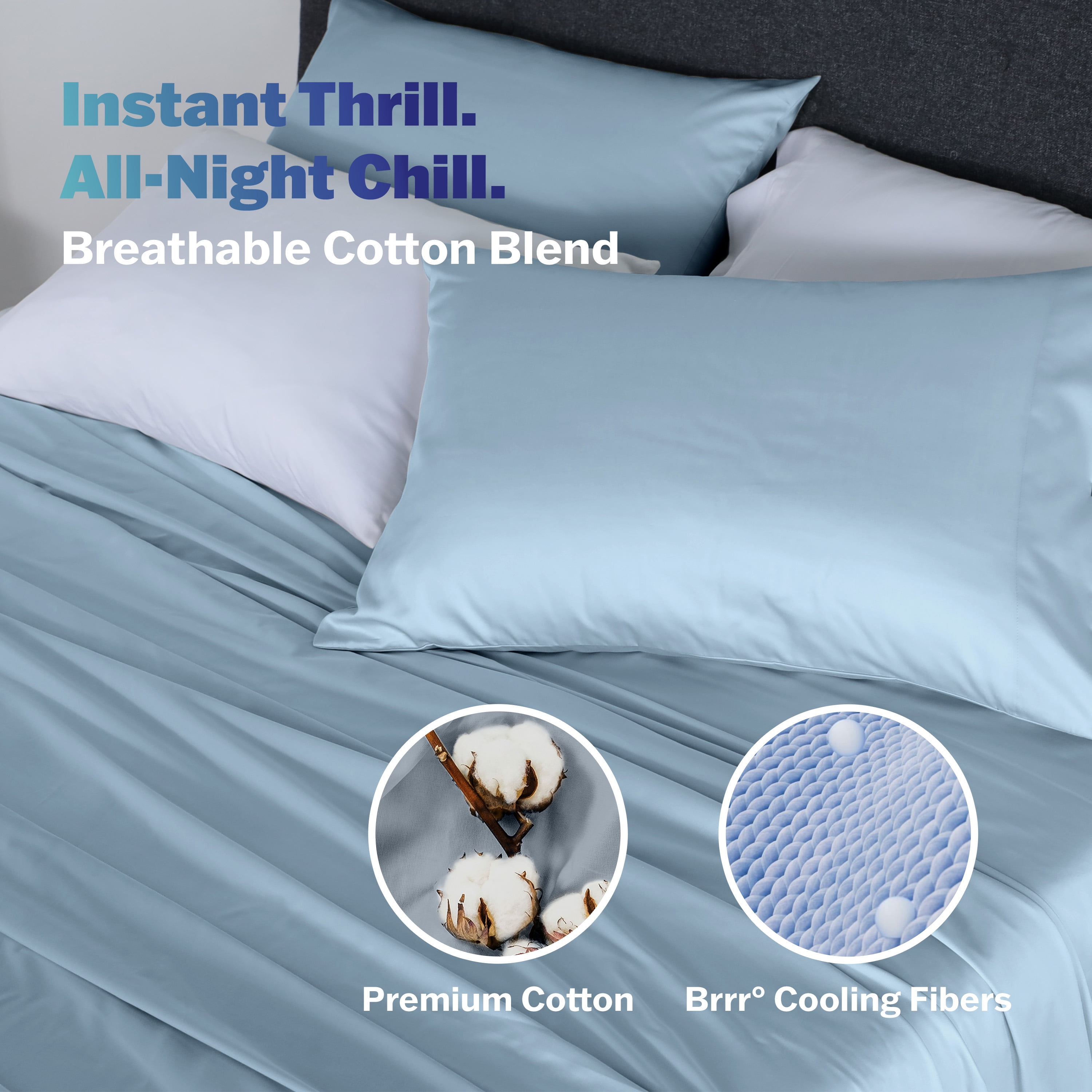 Martex brrr° King Cooling Sheet Set | 300TC Cotton Blend Triple Chill | Blue