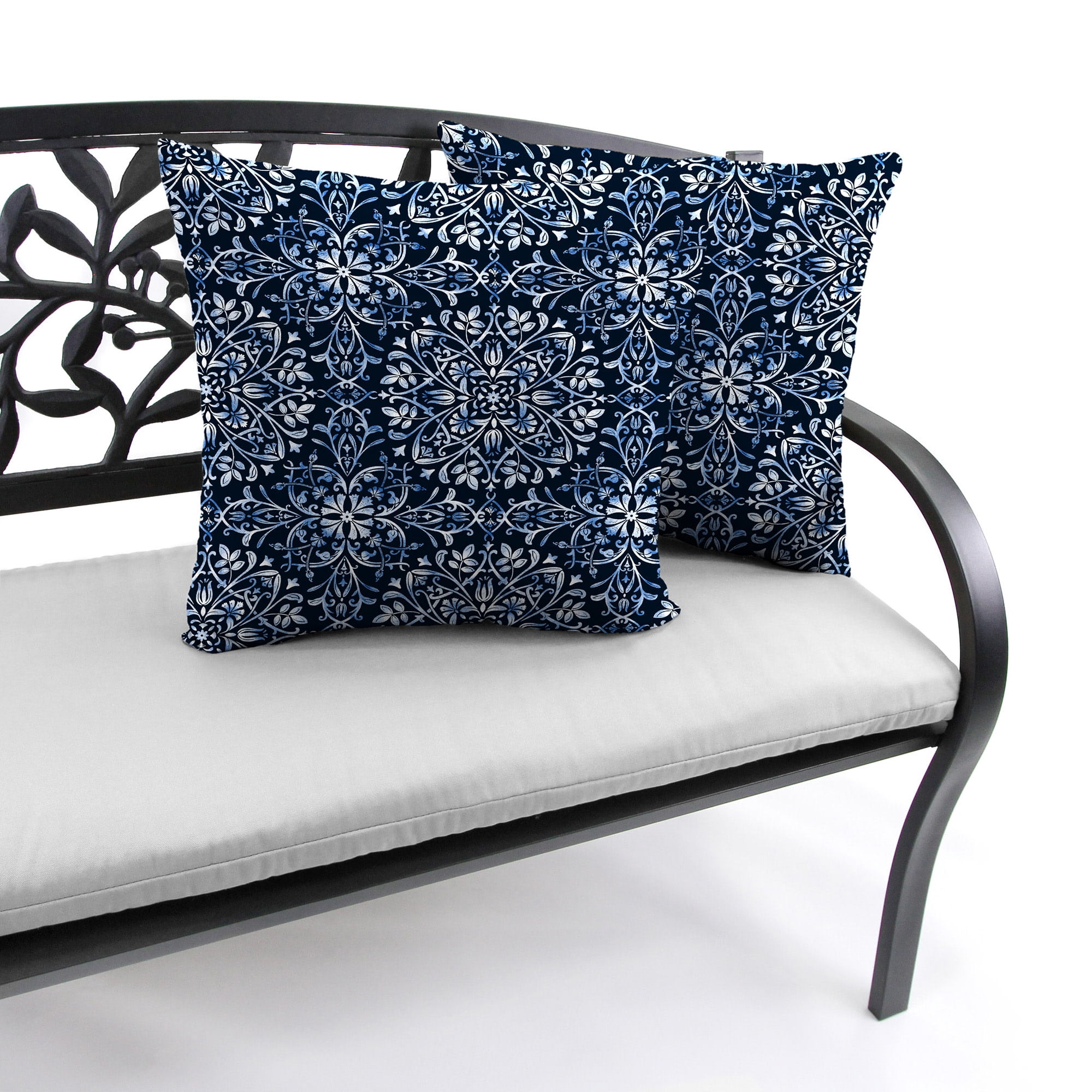 Jordan Manufacturing 18" x 18" Dresden Midnight Navy Damask Square Outdoor Throw Pillow (2 Pack)