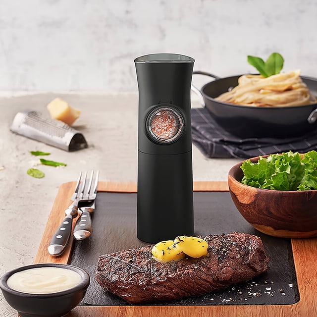 Gravity Electric Salt Pepper Grinder Large Capacity Battry Power Adjustable Coarseness Dust Lid LED Light