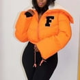 thumbnail image 2 of Jinhomg Cropped Winter Jacket for Women Soft Cozy Fleece Lined Hooded Puffer Coat Winterproof Thermal Long Sleeve Zip Up Down Coats Limited Time Deal Orange XL, 2 of 7