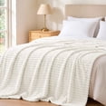 thumbnail image 3 of SoComfy by Bedelite Cream Blanket for Couch & Bed, 300GSM Soft & Warm Fleece Blanket, Decorative and Giftable Striped Blankets for Women, Men, 3 of 8