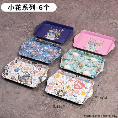 

6pcs Party Snack Tray Decorative Fruit Tray Cartoon Pattern Food Serving Plate Desktop Food Tray