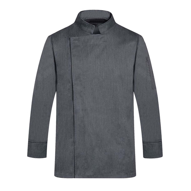 Chaqueta de chef unisex: manga larga, botones rojos en contraste, mezcla de materiales para trabajar en cocinas y hoteles