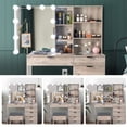 thumbnail image 4 of IVV Vintage Vanity Desk with Sliding Mirror Cabinet, LED Light Bulbs and Charging Station, 39.37" Makeup Dressing Table with 6 Drawers & Open Shelves, Cushioned Stool, for Bedroom (Gray), 4 of 7