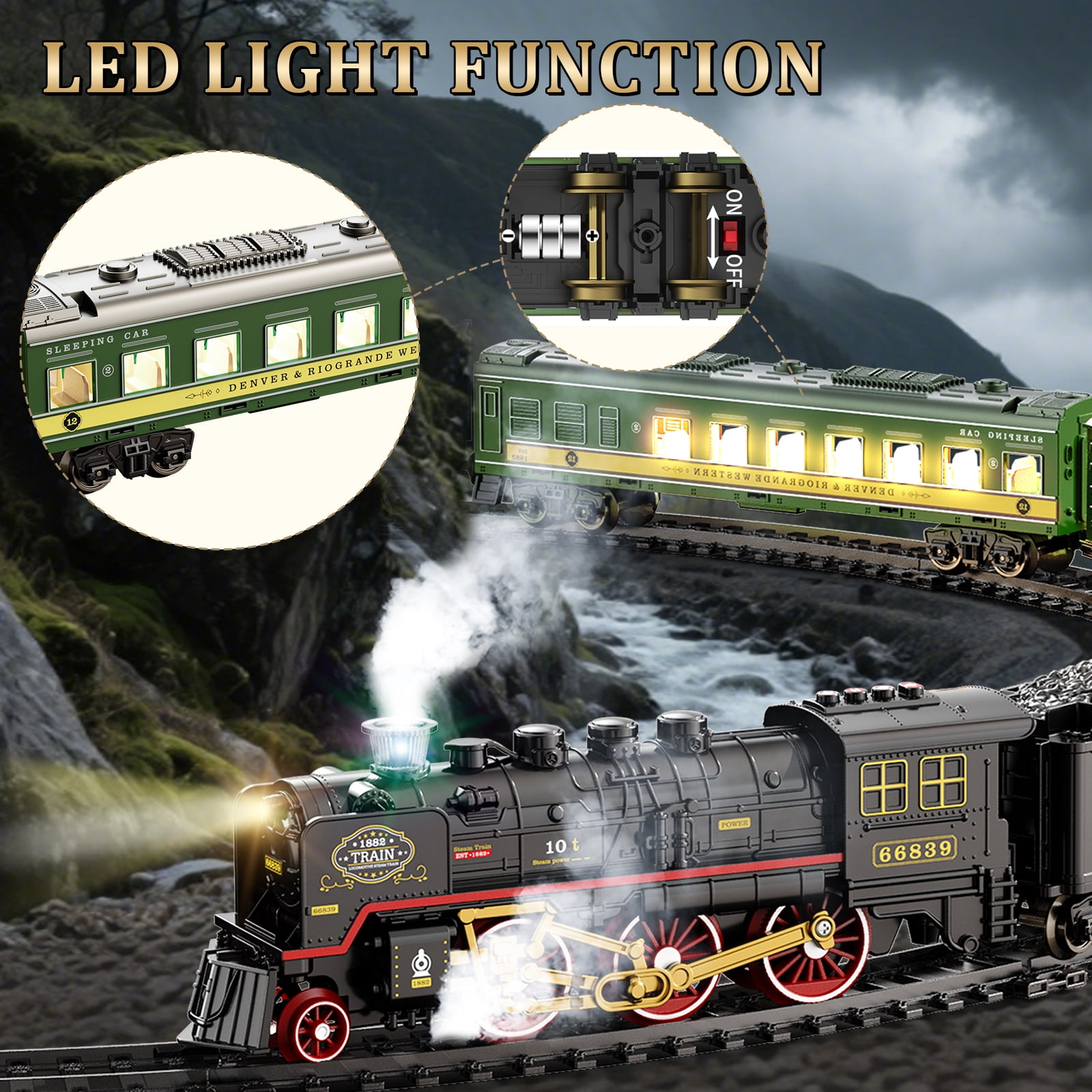 JoyStone Electric Train Set Toys for Boys with Smokes, Lights & Sound, Tracks, Toddler Model Train Set with Steam Locomotive Engine & Cargo Cars and Tracks, Christmas Toy Train for Kids