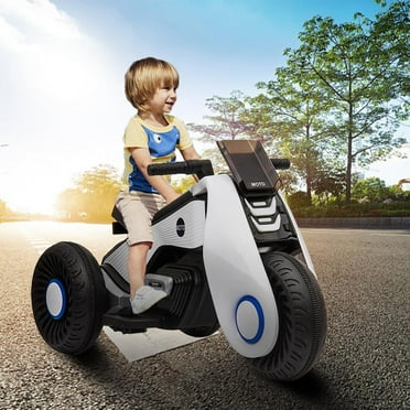 UBesGoo Ride on Toy 3 Wheel Motorcycle Battery Powered Trike for 2-5 Year Old Kids,White & Black