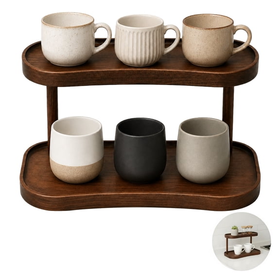 2-Tier Desktop Storage Shelf, Wooden Countertop Organizer, Multipurpose Tabletop Display Rack for Cups Spices Makeup Small Items, 12.6 x 6.3 x 7.1 in for Dorm Office Kitchen & Bathroom