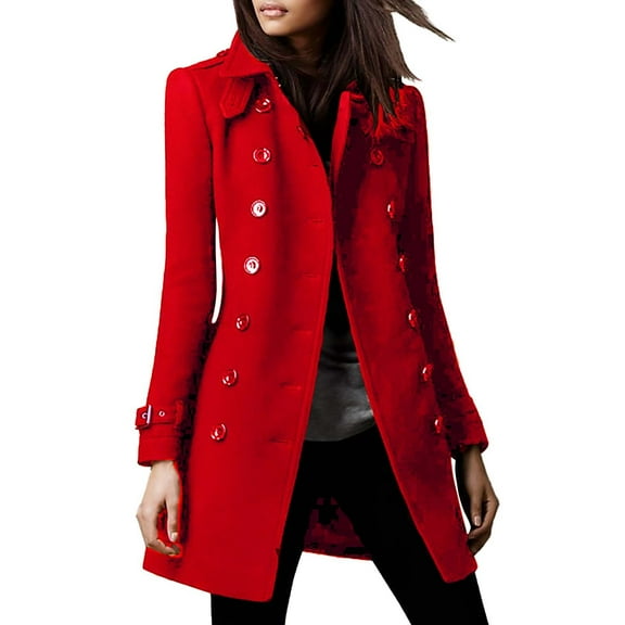 Women's Wool Blend Double Trench Coat Elegant Winter with Collar for and Formal Occasions