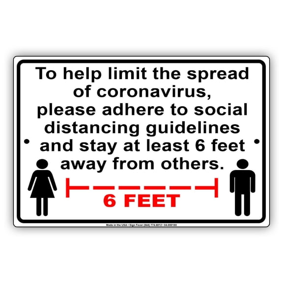 Please Keep Social Distancing at Least 6 Feet for Safety Protect Your Business, Home & Colleagues Aluminum Metal Sign 12"x18"
