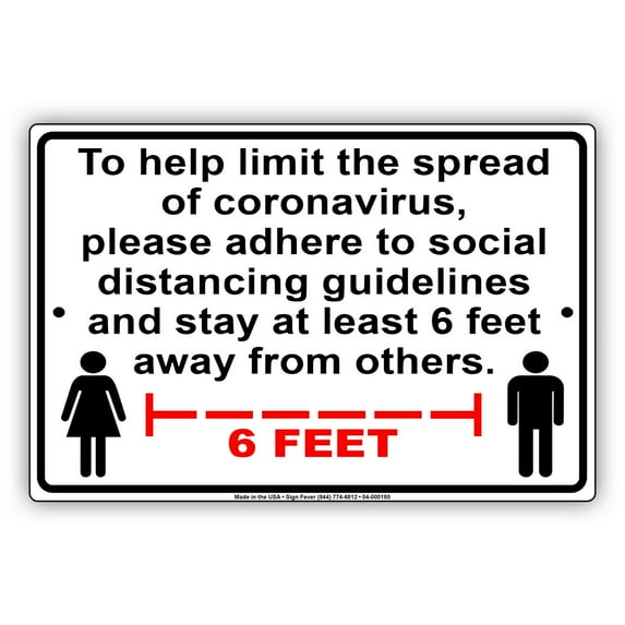 Please Keep Social Distancing at Least 6 Feet for Safety Protect Your Business, Home & Colleagues Aluminum Metal Sign 12"x18"