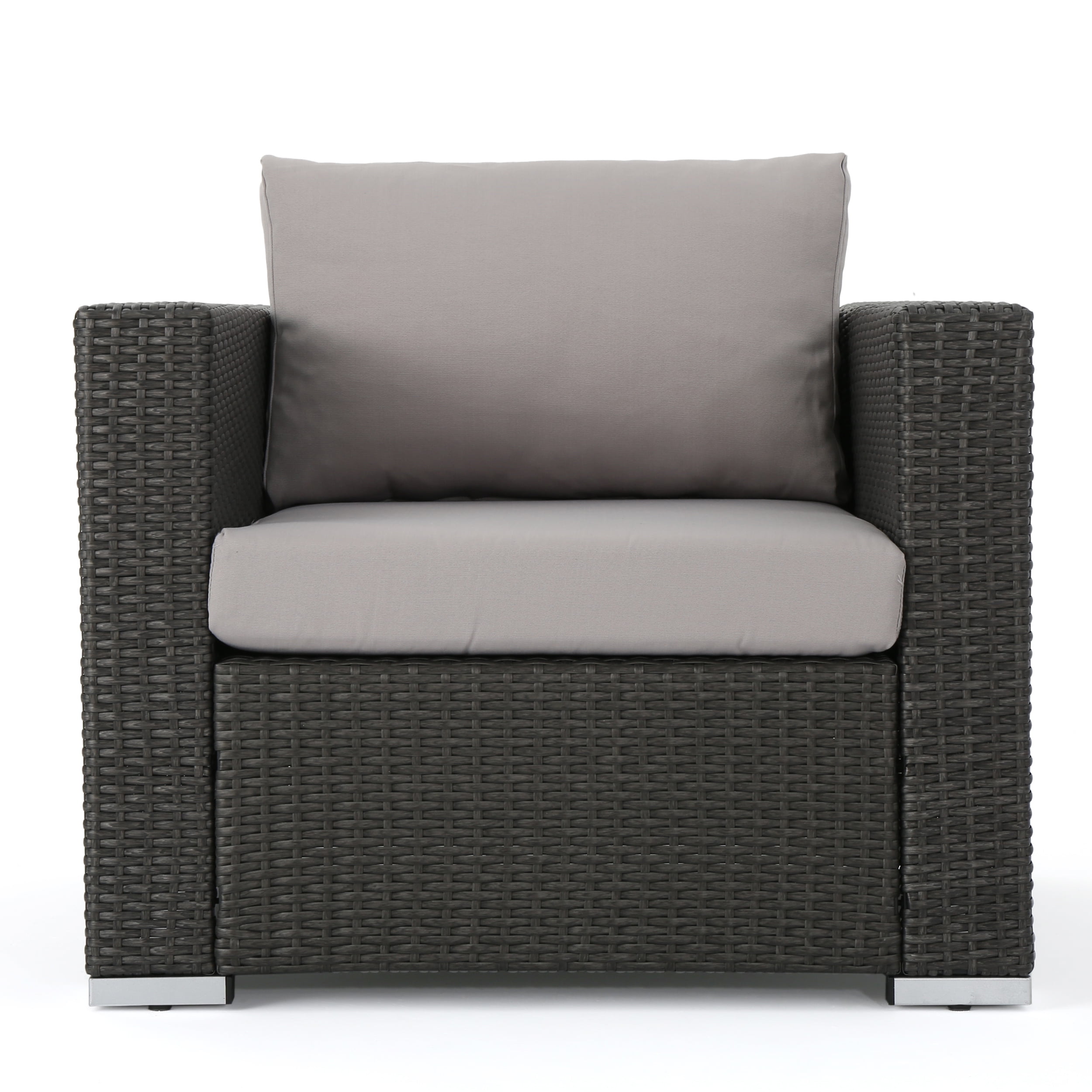 Favioal Outdoor 5 Seater Wicker Chat Set with Aluminum Frame and Cushions, Grey, Silver