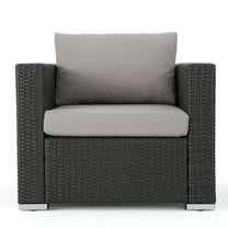 GDF Studio Avianna Outdoor Wicker Club Chair with Cushions, Gray, Light Gray