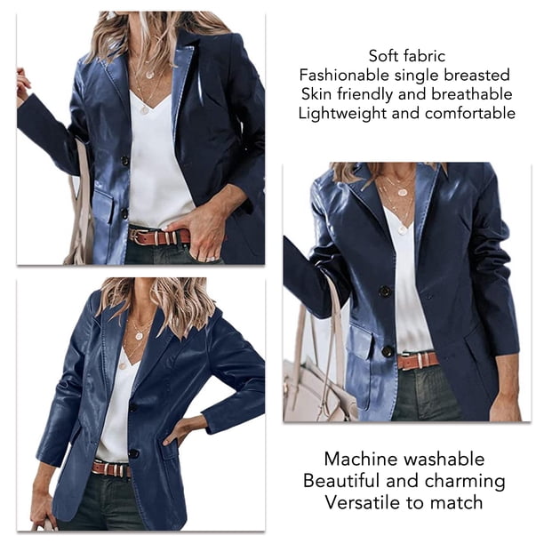 Chaqueta Femenina Con Cuello Vuelto, Chaqueta De Mujer De Un Solo Pecho Transpirable Para Citas Para Ir De Compras ANGGREK azul marino L