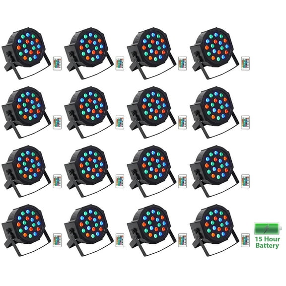 (16) Rockville BATTERY PAR 50 Rechargeable LED DMX DJ Club Wash Up-Lights Remote