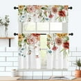thumbnail image 3 of Floral Leaves Curtain for Kitchen Bathroom Watercolour Red Yellow Flower Rod Pocket Window Curtain Tier Curtains Valance Set 3 Pcs Plant Printed Curtains 54 x 18 inches + 27 x 36 inches *2, 3 of 6