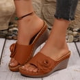 thumbnail image 3 of Rokment Women's Floral Platform Wedge Dress Slip on Sandals Boho Summer 3D Flower Leather Open Toe Comfortable Orthopedic Arch Support High Heels Walking Slides Slippers Brown Size 9.5, 3 of 6