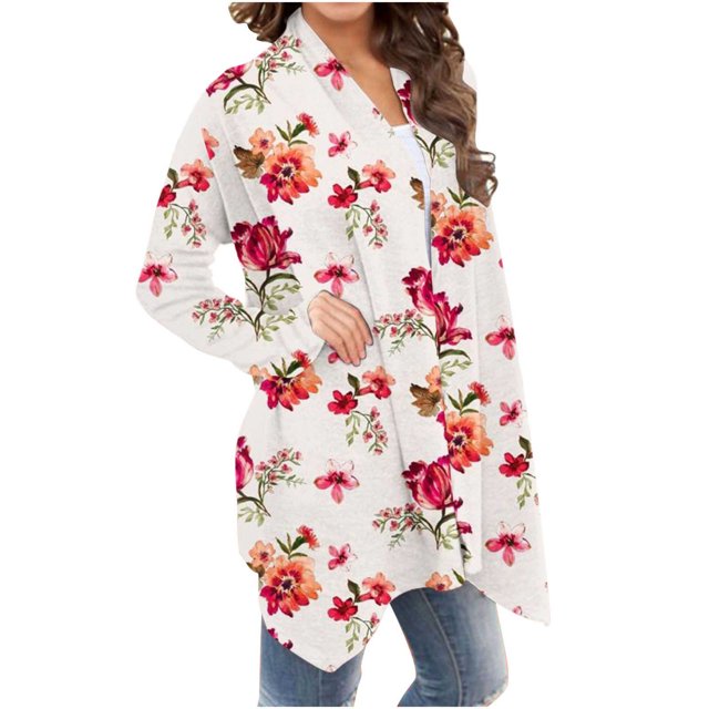 LOVZFMLL Cardigan for Women's Fashionable Long Sleeved Floral Printed Cardigan Jacket Tops