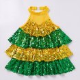thumbnail image 5 of IBTOM CASTLE Girls Sequin Dance Outfit Sparkly Latin Hip Hop Jazz Dance Outfit Halter Mesh Ruffle Dress Top and Shorts Dancewear Yellow Green, 5 of 7