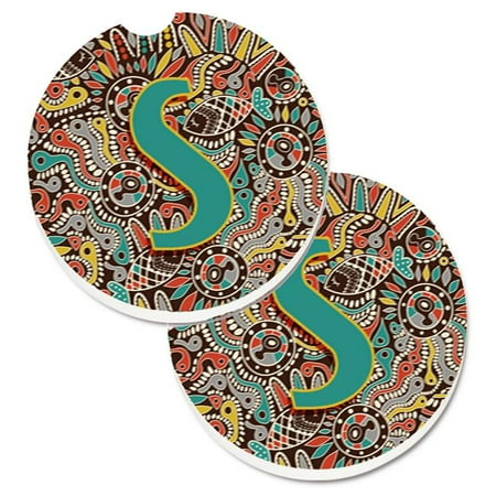 

Letter S Retro Tribal Alphabet Initial Set of 2 Cup Holder Car Coaster