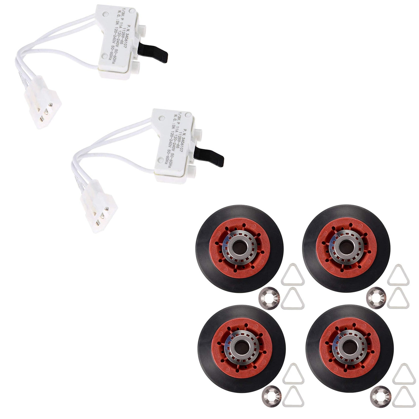 4Pcs 8536974 Dryer Drum Roller & ​2Pcs for 3406107 Dryer Door Switch Assembly Replacement Par