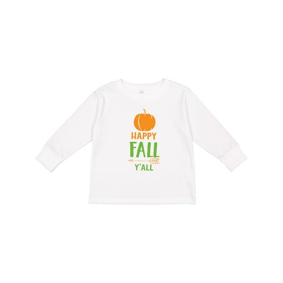 Inktastic Happy Fall Y'all, Pumpkin, Arrow - Orange Green Boys or Girls Long Sleeve Toddler T-Shirt