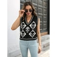 thumbnail image 3 of Women'S Sleeveless V Neck Knit Sweater Vest Skull Print Crop Tank Top Black M, 3 of 8