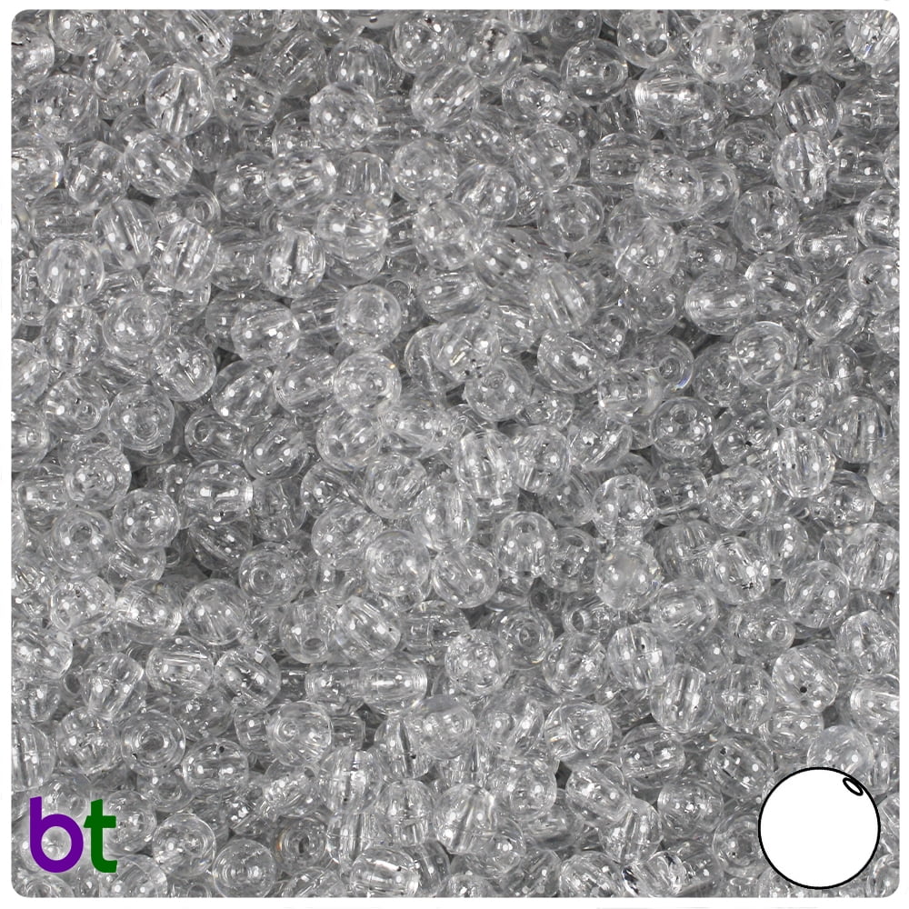 BeadTin Silver Sparkle 5mm Round Plastic Beads (700pcs)
