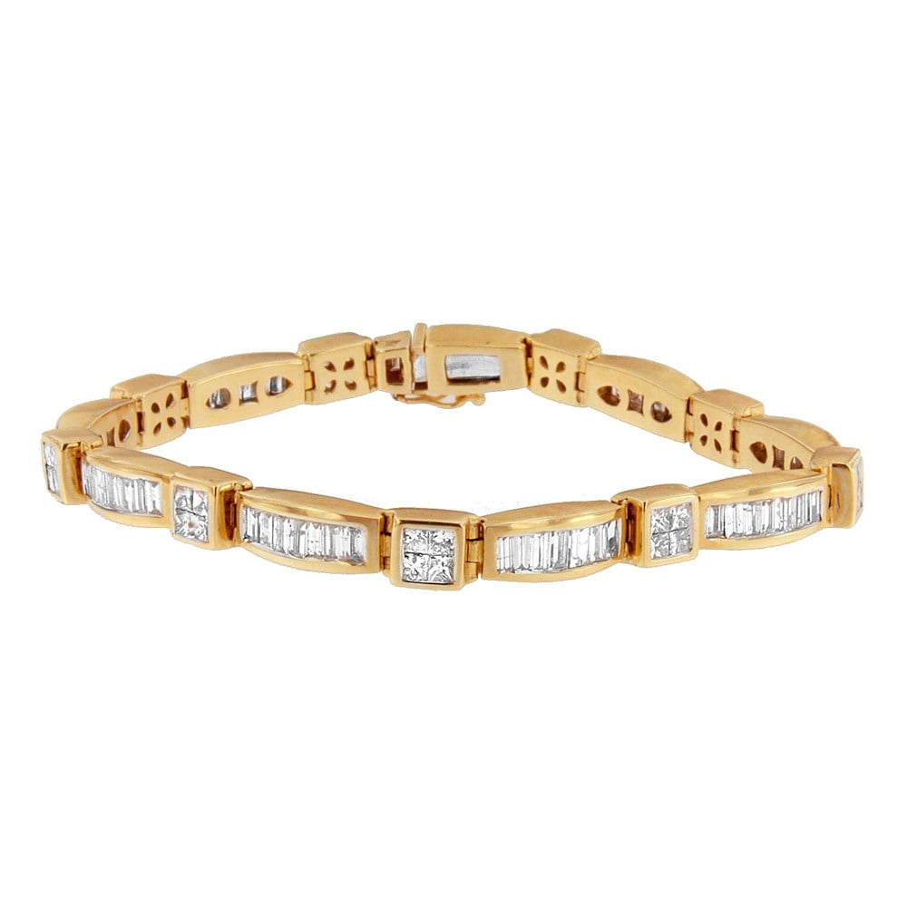 14K Yellow Gold 7 1/2ct. TDW Baguette and Princess-cut Diamond Bracelet ...