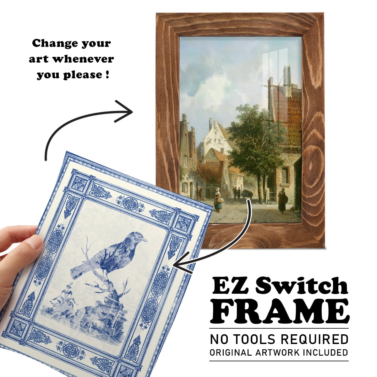 Toile de Jouy I -Framed Print w/glass-Walnut