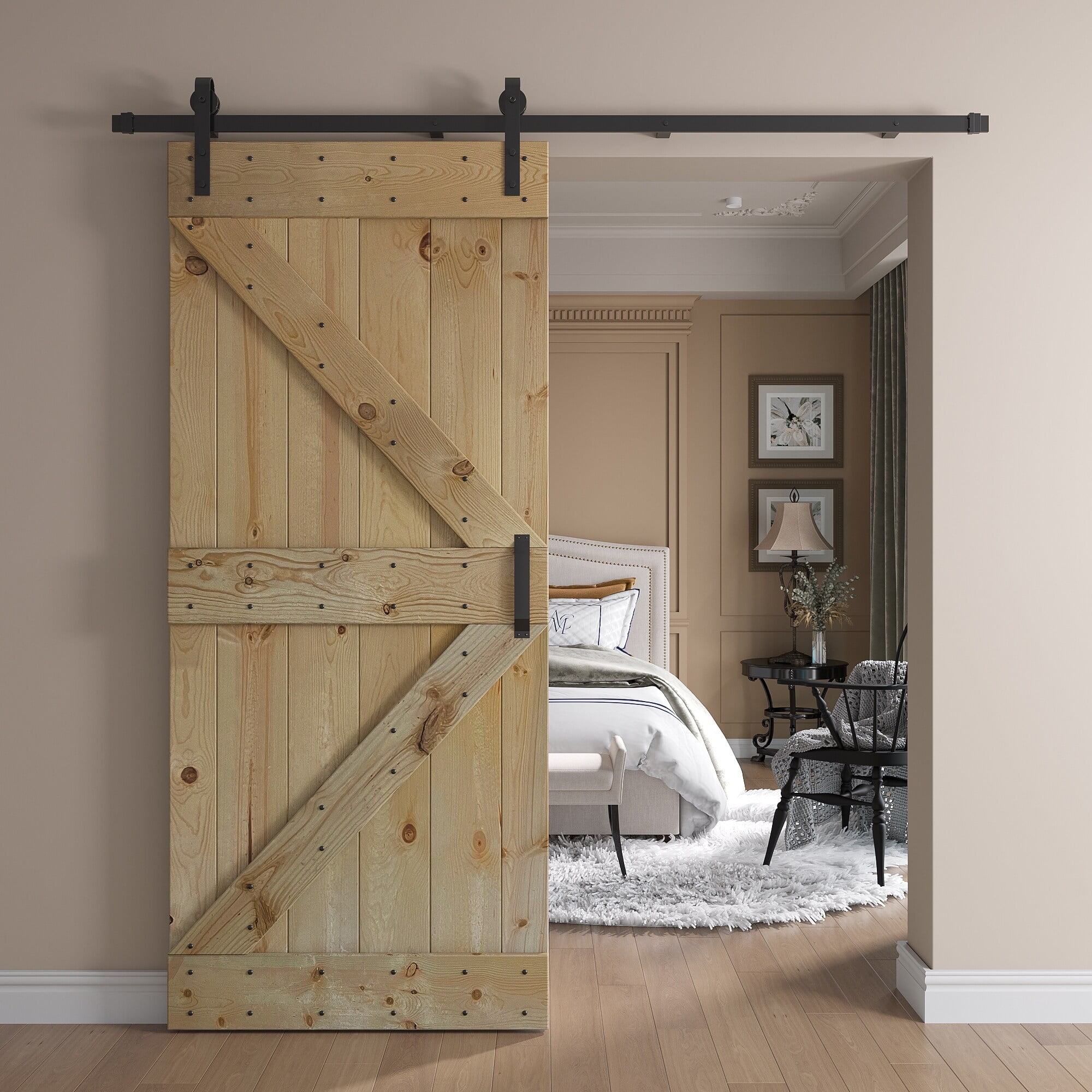 Coast Sequoia Inc Coast Sequoia 36in x 84in K Series Pine Wood Sliding Barn Door With Hardware Kit Ebony