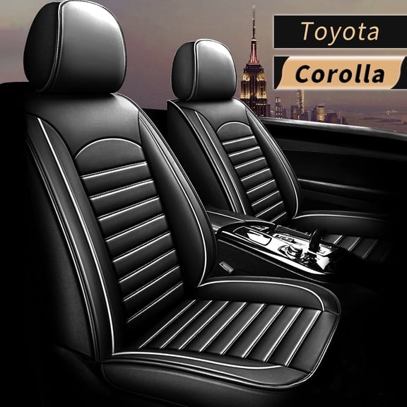 AOMSAZTO For Toyota Corolla 2007-2019 Black & White Car Seat Cover 5-seat Faux Leather Full Set Compatible Airbag