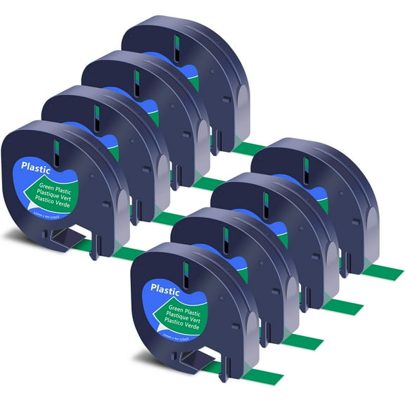 GREENCYCLE 8PK Compatible for DYMO LetraTag Refills 91334 12mm Black on Green Plastic Label Maker Tape