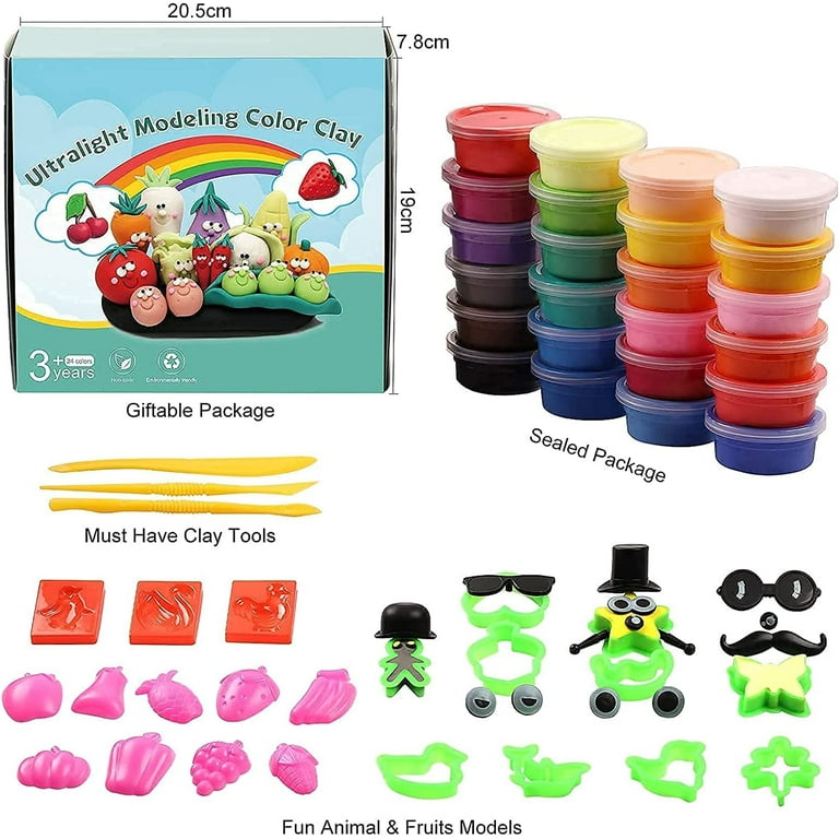 Air Dry Clay 24 Colors, Soft & Ultra Light, Modeling Clay for Kids