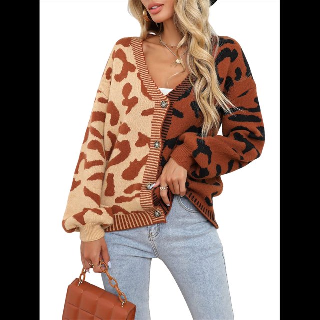 Cárdigan Holgado A Cuadros para Mujer, Abierto Al Frente, Suéteres Oversize con Gráficos Vintage, Abrigo de Punto A Cuadros. Albaricoque Marrón XL