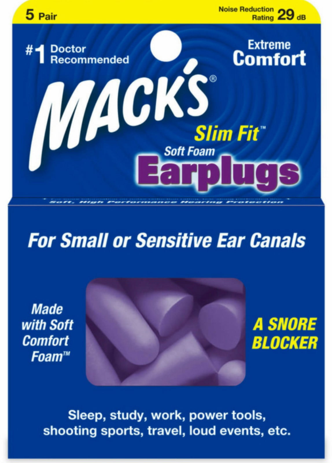 Mack's Slim Fit Soft Foam Earplugs 5 Pairs