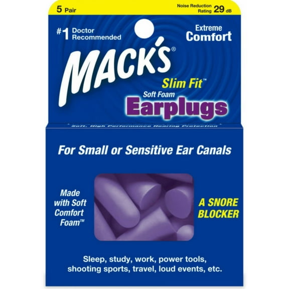 Mack's Slim Fit Soft Foam Earplugs 5 Pairs (Pack of 6)