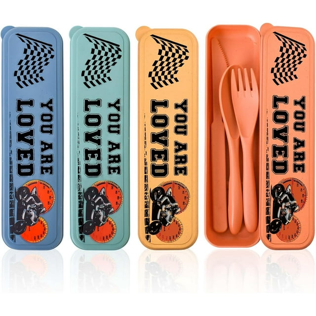 4Sets Reusable Cutlery Set with Case, Portable Dinosaur Travel Utensils Knives Spoons and Forks Set (MB4PC)