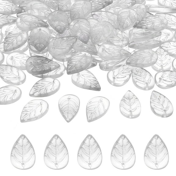 Leaf Beads, 50Pcs Crystal Leaf Beads Translucent Czech Glass Beads Spacer Bead for Jewelry Making , Gradient Purple