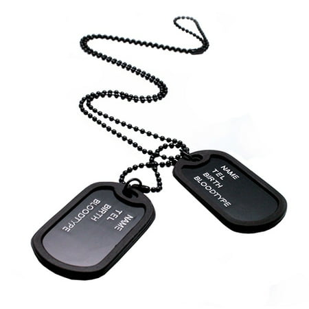 - HiCoup Military Army Style Black 2 Dog Tags Pendant Sweater Chain Necklace Men's Jewelry