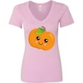 thumbnail image 3 of Inktastic Halloween Pumpkin, Smiling Pumpkin, Trick or Treat Women's V-Neck T-Shirt, 3 of 5