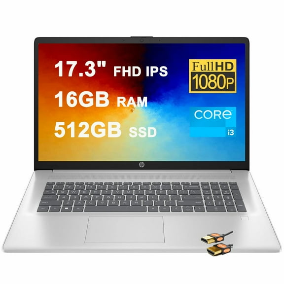 HP 17 Business Laptop 17.3" FHD IPS Anti-Glare Intel Octa-Core i3-N305 Processor (Beats i5-1135G7) 16GB RAM 512GB SSD Fingerprint USB-C Fast Charging Privacy Camera Win11 Silver HDMI Cable