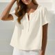thumbnail image 1 of Craaazy Women's Casual V Neck Blouse, Solid Color Short Sleeve Cotton Linen Top, Loose Fit Comfy Henley Tunic for Daily Wear Gifts, 1 of 9
