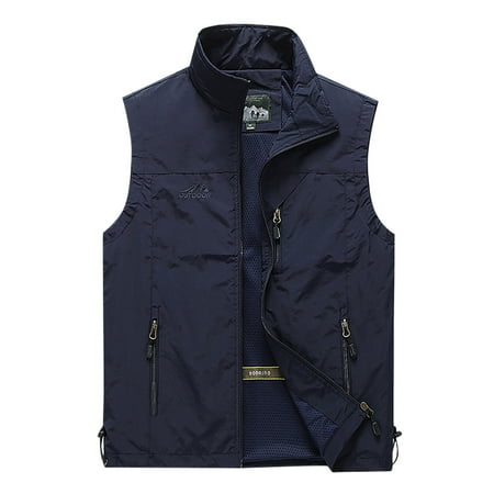 Difdany Men s Fishing Vest Utility Vest Travel Golf Vest Work Vest Navy 3XL