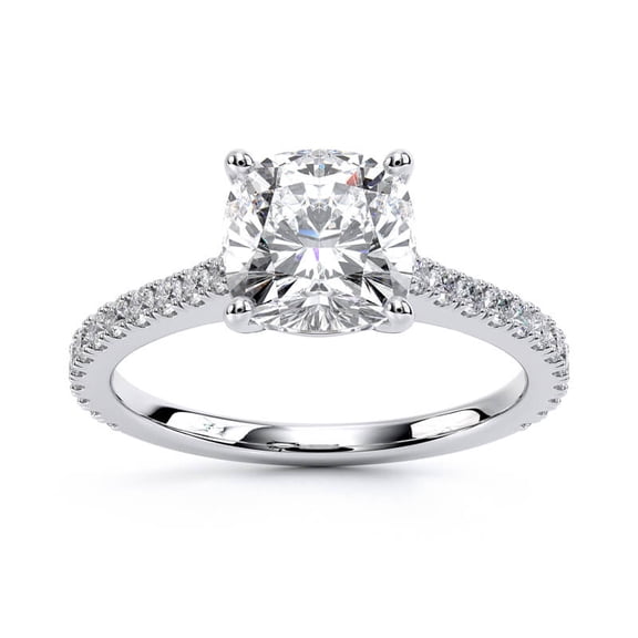 Oryn Jewel Cushion Cut Diamond Solitaire Engagement Ring – 1.29 Ct Lab-Created Simulated Diamond with Accent Stones – 14K White Gold Over Wedding Ring for Her - 25th Anniversary Gifts