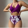 thumbnail image 3 of Gibobby Bañador de una pieza Traje de baño Bikini de triángulo dividido para mujer Conjunto de traje de baño de color sólido estampado(Morado,XL), 3 of 5